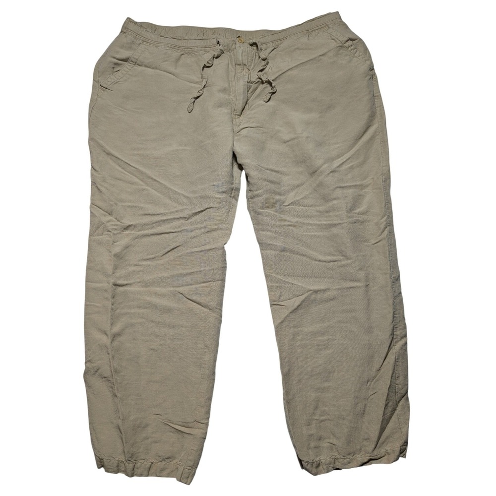 Cubavera Mens XXL Khaki Linen Blend Drawstring Elastic Waist Pants Hemmed to 28"